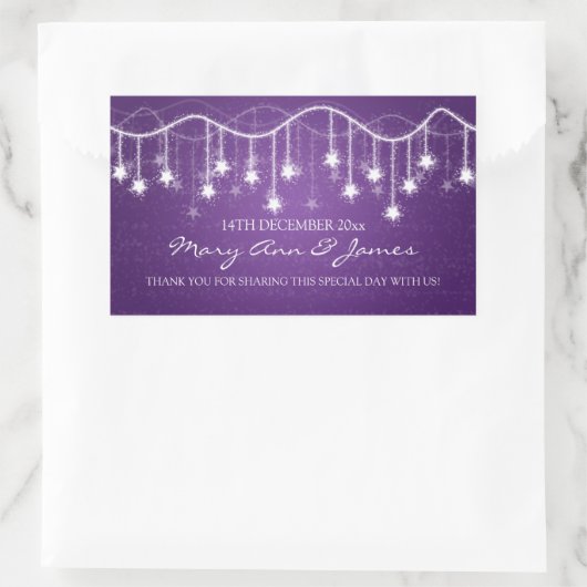 エレガントウェディングメッセージカードきらめく星の紫 長方形シール (バッグ)
