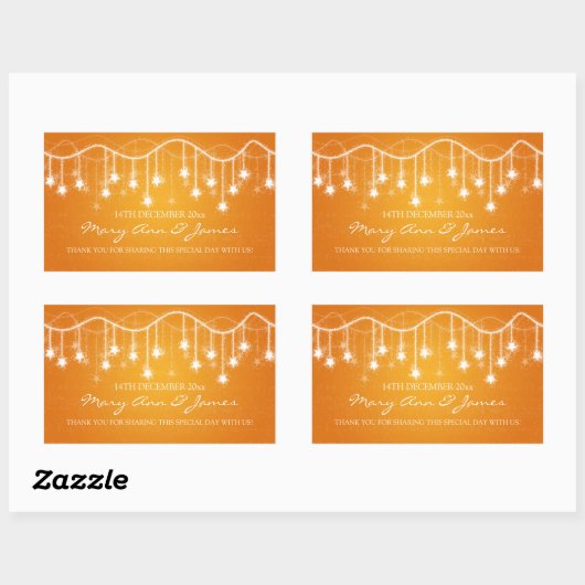 エレガントウェディングメッセージカードきらめく星オレンジ 長方形シール (シート)