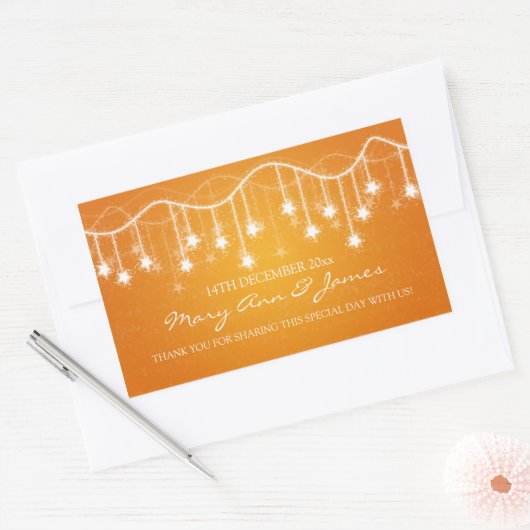 エレガントウェディングメッセージカードきらめく星オレンジ 長方形シール (封筒)