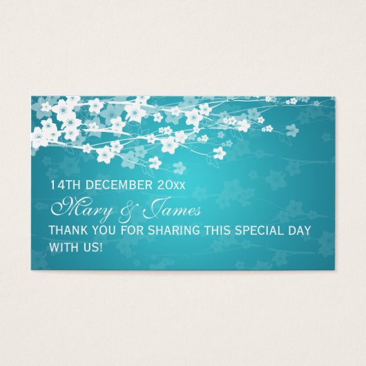 エレガントウェディングメッセージカードさくらんぼブロッサムブルー (正面)