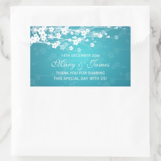 エレガントウェディングメッセージカードさくらんぼブロッサムブルー 長方形シール (バッグ)