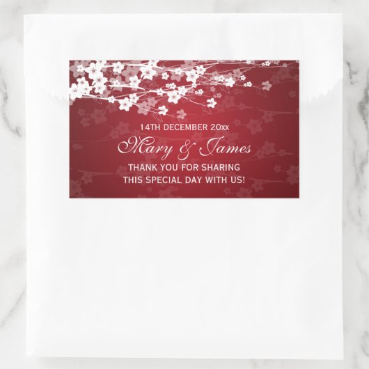 エレガントウェディングメッセージカードさくらんぼブロッサムレッド 長方形シール (バッグ)