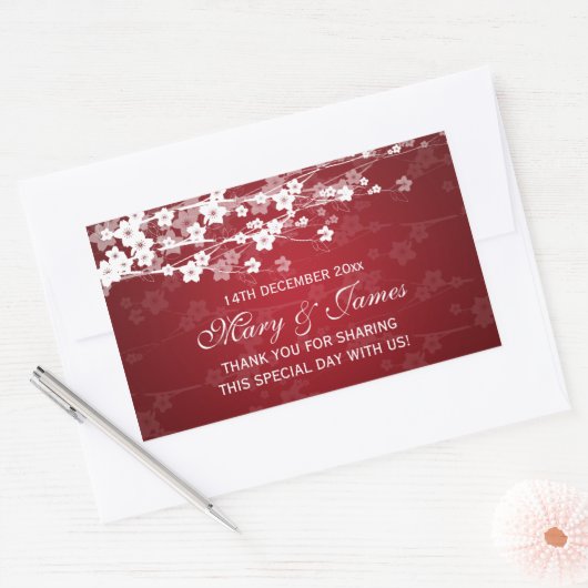 エレガントウェディングメッセージカードさくらんぼブロッサムレッド 長方形シール (封筒)