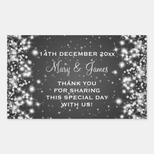 エレガントウェディングメッセージカードウィンタースパークルブラック 長方形シール (正面)