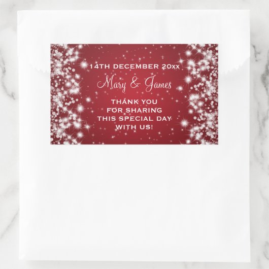 エレガントウェディングメッセージカードウィンタースパークルレッド 長方形シール (バッグ)