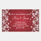 エレガントウェディングメッセージカードウィンタースパークルレッド 長方形シール (正面)