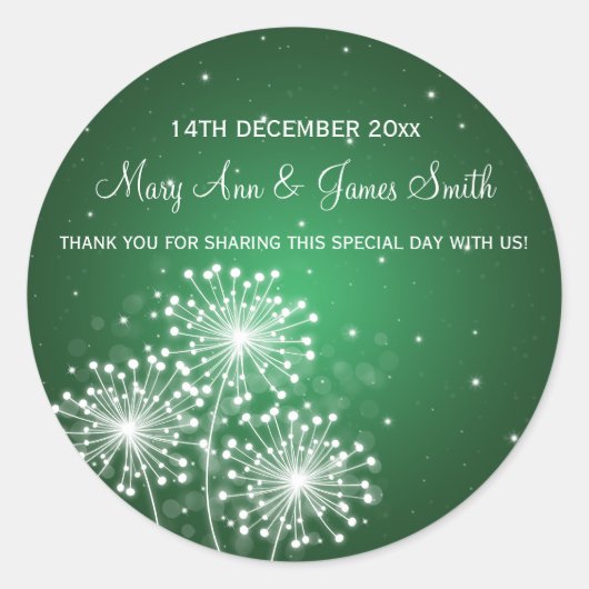 エレガントウェディングメッセージカードサマースパークルエメラルド ラウンドシール (正面)