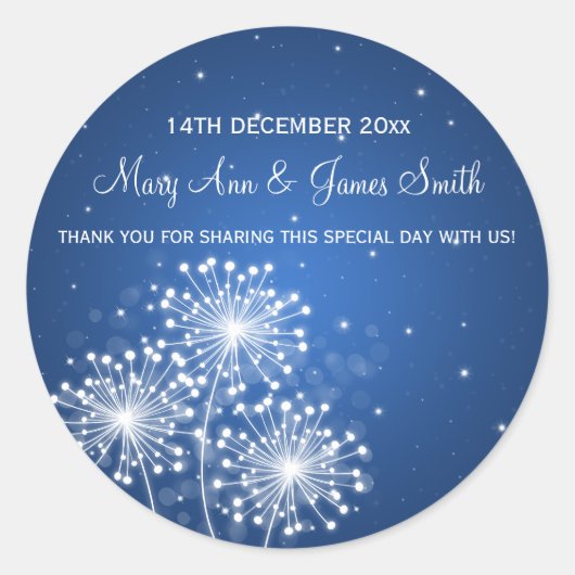 エレガントウェディングメッセージカードサマースパークルサファイア ラウンドシール (正面)