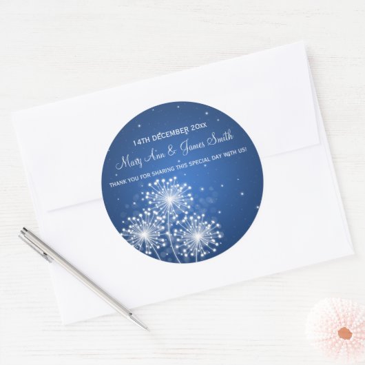 エレガントウェディングメッセージカードサマースパークルサファイア ラウンドシール (封筒)