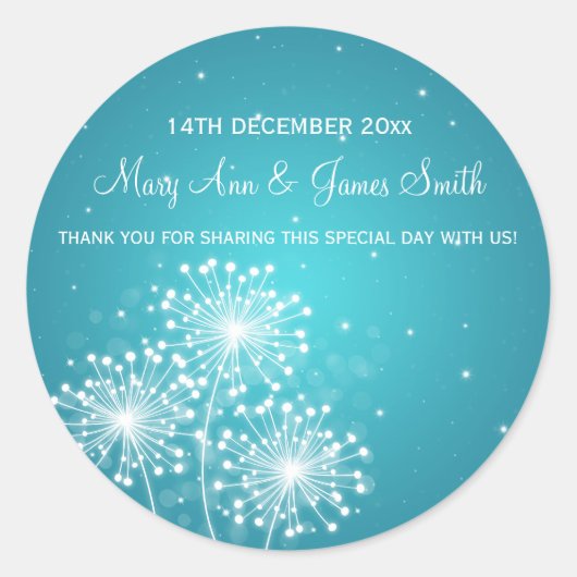 エレガントウェディングメッセージカードサマースパークルターコイズ ラウンドシール (正面)