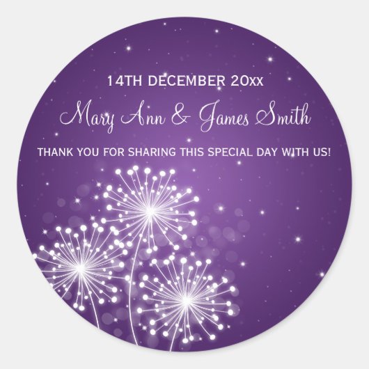 エレガントウェディングメッセージカードサマースパープルプル ラウンドシール (正面)