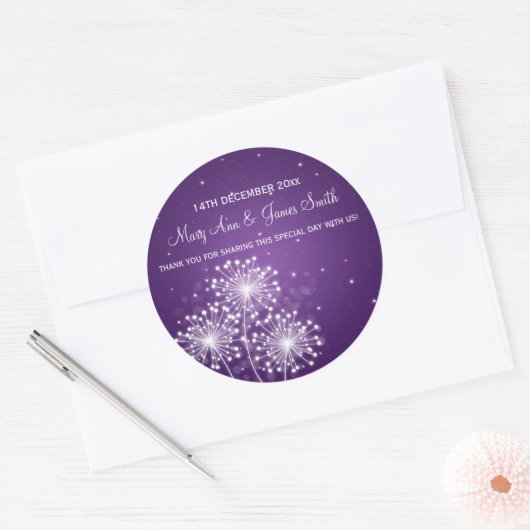 エレガントウェディングメッセージカードサマースパープルプル ラウンドシール (封筒)
