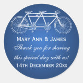 エレガントウェディングメッセージカードタンデムバイクブルー ラウンドシール (正面)