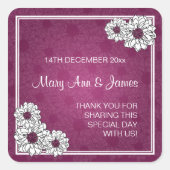 エレガントウェディングメッセージカードダリアフローラベリーピンク スクエアシール (正面)