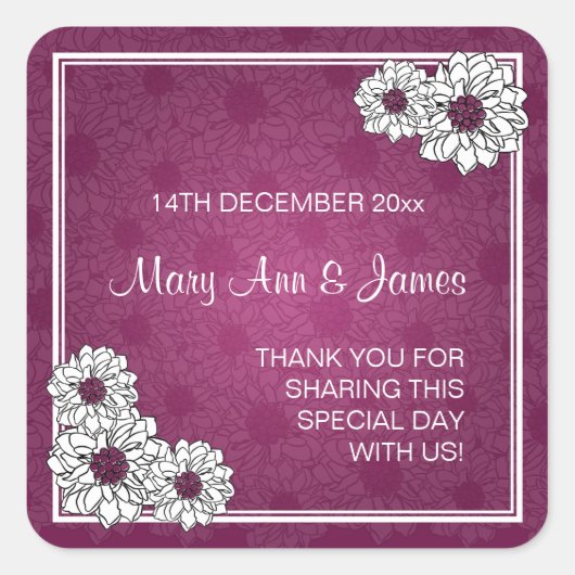 エレガントウェディングメッセージカードダリアフローラベリーピンク スクエアシール (正面)