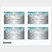 エレガントウェディングメッセージカードバロックフローリッシュブルー 長方形シール (シート)