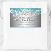 エレガントウェディングメッセージカードバロックフローリッシュブルー 長方形シール (バッグ)