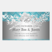 エレガントウェディングメッセージカードバロックフローリッシュブルー 長方形シール (正面)