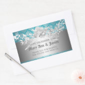 エレガントウェディングメッセージカードバロックフローリッシュブルー 長方形シール (封筒)