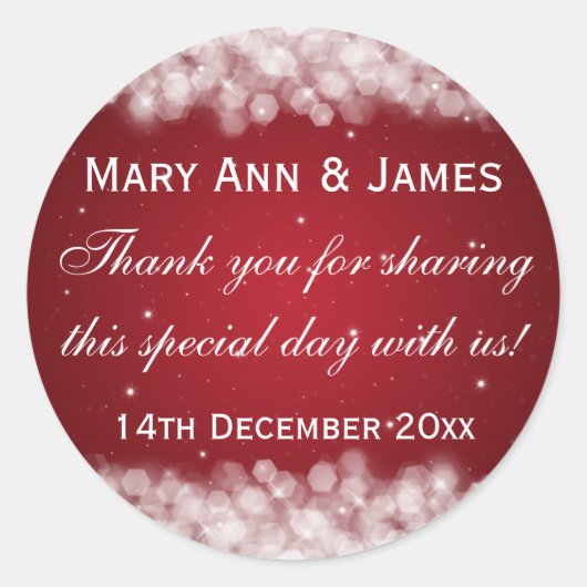 エレガントウェディングメッセージカードパーティースパークルレッド ラウンドシール (正面)