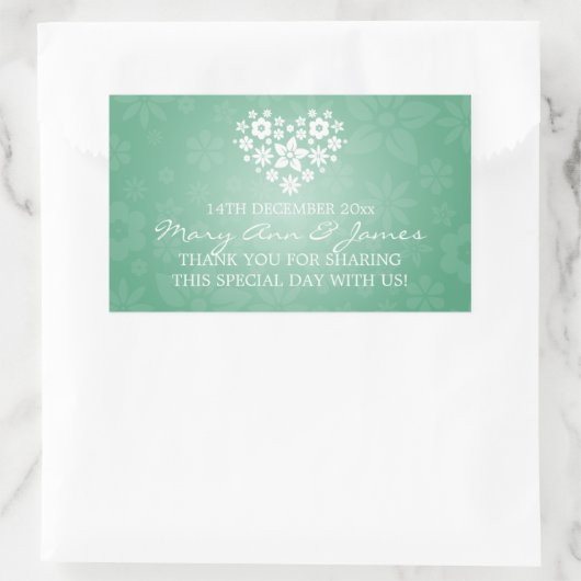 エレガントウェディングメッセージカードフローリーハートミントグリーン 長方形シール (バッグ)