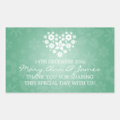 エレガントウェディングメッセージカードフローリーハートミントグリーン 長方形シール (正面)