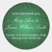 エレガントウェディングメッセージカードラブフローリッシュグリーン ラウンドシール (正面)