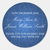 エレガントウェディングメッセージカードラブフローリッシュブルー ラウンドシール (正面)