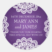 エレガントウェディングメッセージカードヴィンテージレースパープル ラウンドシール (正面)