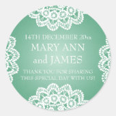 エレガントウェディングメッセージカードヴィンテージレースミントグリーン ラウンドシール (正面)