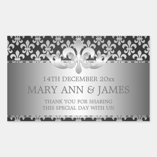 エレガントウェディングメッセージカード(紋章の)フラ・ダ・リブラック 長方形シール (正面)