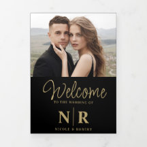 エレガントウェディングモノグラムトリフォールド結婚式 プログラム