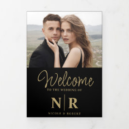 エレガントウェディングモノグラムトリフォールド結婚式 プログラム