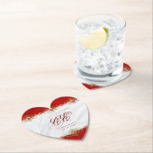 エレガントウェディングモノグラムレッド金ゴールドフローラ ペーパーコースター (インサイチュ)