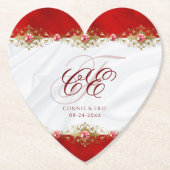 エレガントウェディングモノグラムレッド金ゴールドフローラ ペーパーコースター (正面)