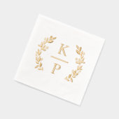 エレガントウェディングモノグラムローレルブランチグリーナリー 箔ナプキン (左)