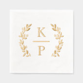 エレガントウェディングモノグラムローレルブランチグリーナリー 箔ナプキン (正面)
