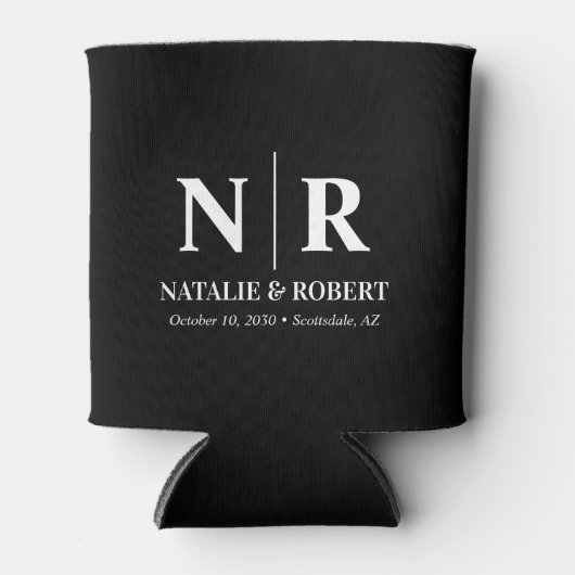 エレガントウェディングモノグラム新郎新婦イニシャル 缶クーラー (正面)