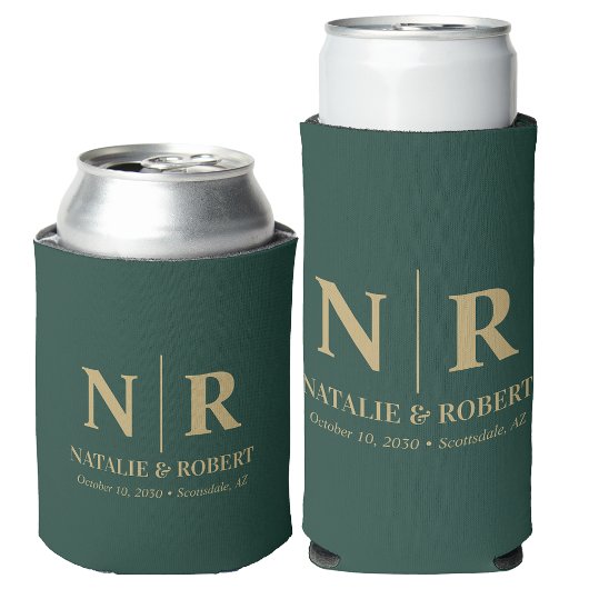 エレガントウェディングモノグラム新郎新婦イニシャル 缶クーラー