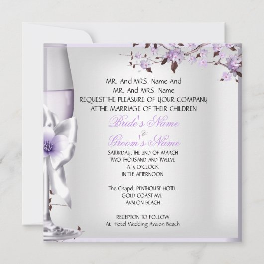 エレガントウェディングラベンダーパープル薄紫6 招待状 (裏面)