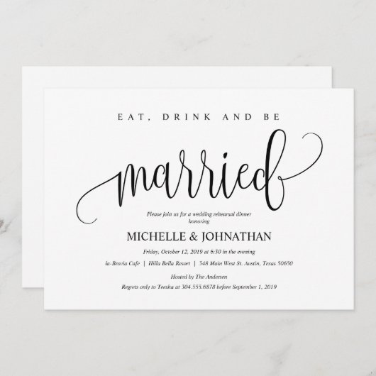 エレガントウェディングリハーサルディナー招待状カード 招待状 (正面/裏面)