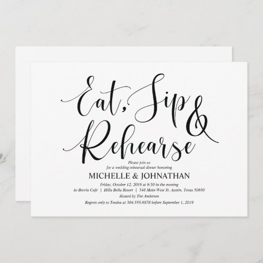 エレガントウェディングリハーサルディナー招待状カード 招待状 (正面/裏面)
