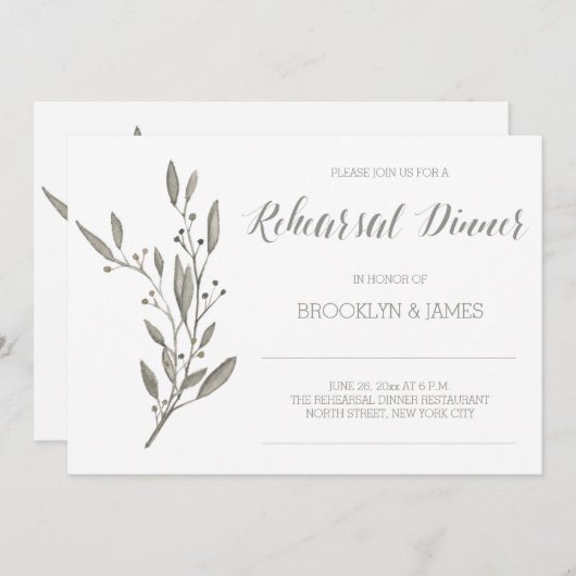 エレガントウェディングリハーサル招待状フローラグレー 招待状 (正面/裏面)