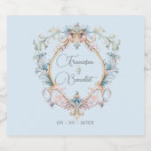 エレガントウェディングリージェンシーブルーヴィンテージクレストカスタム スパークリングワインラベル (シングルラベル)