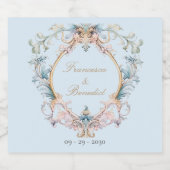 エレガントウェディングリージェンシーブルーヴィンテージクレストカスタム スパークリングワインラベル (シングルラベル)