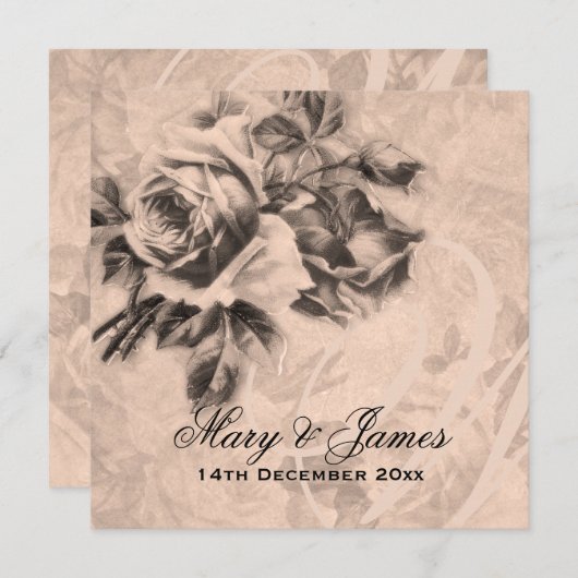 エレガントウェディングヴィンテージバラセピア 招待状 (正面/裏面)