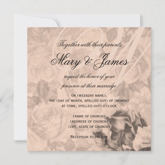 エレガントウェディングヴィンテージバラセピア 招待状 (裏面)