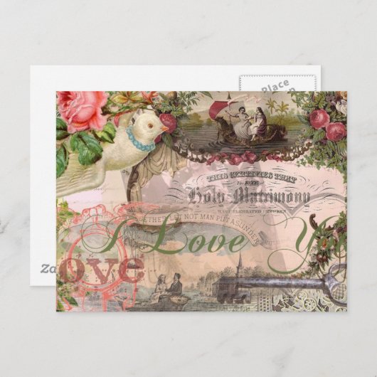 エレガントウェディングヴィンテージ結婚アンティークヴィンテージ ポストカード (正面/裏面)