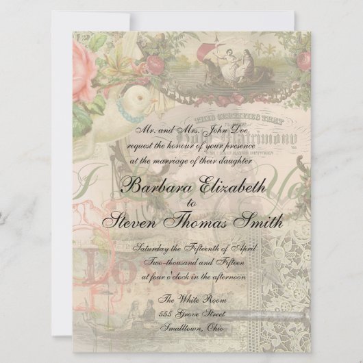 エレガントウェディングヴィンテージ結婚アンティークヴィンテージ 招待状 (正面)