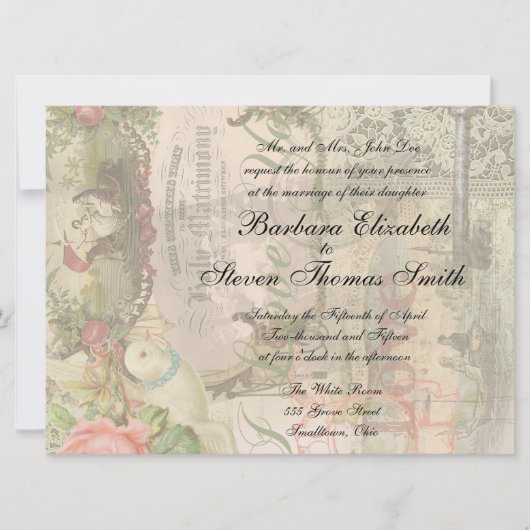 エレガントウェディングヴィンテージ結婚アンティークヴィンテージ 招待状 (正面)